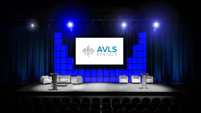 AVLS Rental Stage and Rental Projector Set Up With Blue Background